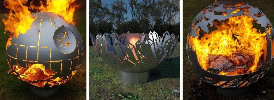 West Coast Fire Pits Hero Image of 3 Fire Pits including the Death Star Fire Pit
