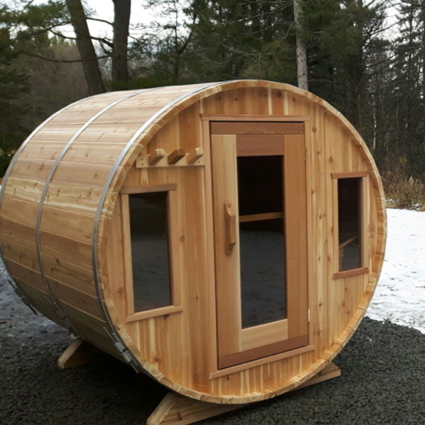 2 Windows on front of Barrel Sauna