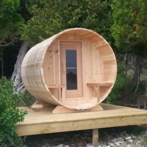 Front Porch Option on a Barrel Sauna