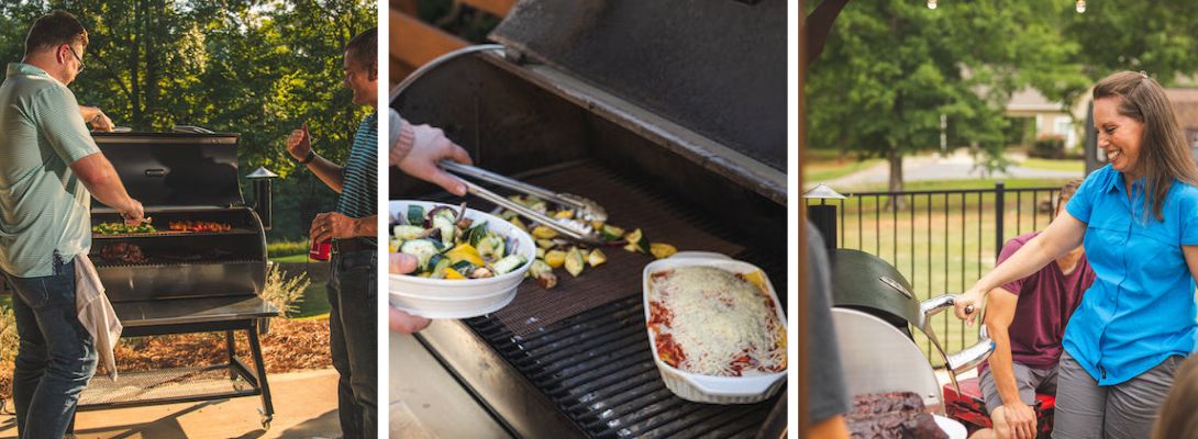 Recteq Pellet Grill with food and family
