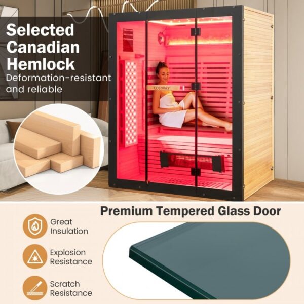 3-4 Person Full Spectrum Infrared Sauna w/ Red Light And Himalayan Salt Bar - Low EMF - Image 7