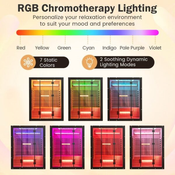 3-4 Person Full Spectrum Infrared Sauna w/ Red Light And Himalayan Salt Bar - Low EMF - Image 6