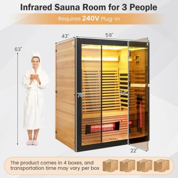 3-4 Person Full Spectrum Infrared Sauna w/ Red Light And Himalayan Salt Bar - Low EMF - Image 3
