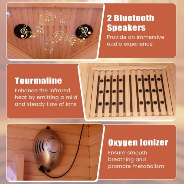 4 Person - Full Spectrum Infrared Sauna with Salt Ions + Red Light Therapy - Canadian Hemlock Black Trim - Image 14