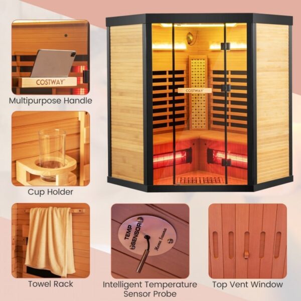 4 Person - Full Spectrum Infrared Sauna with Salt Ions + Red Light Therapy - Canadian Hemlock Black Trim - Image 6
