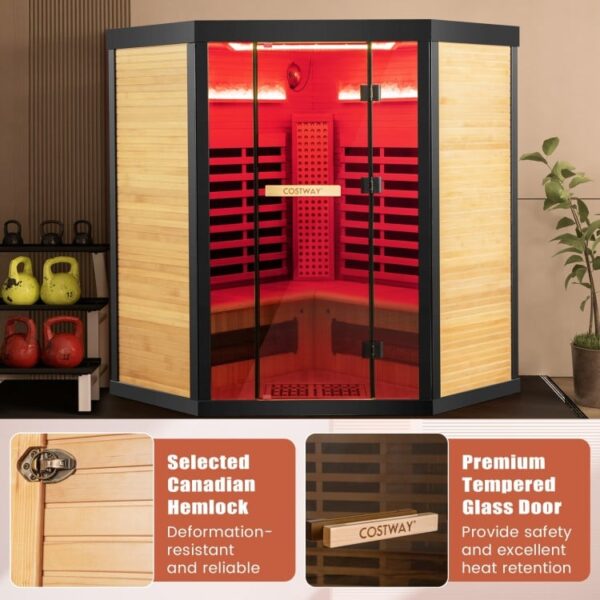 4 Person - Full Spectrum Infrared Sauna with Salt Ions + Red Light Therapy - Canadian Hemlock Black Trim - Image 5