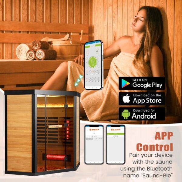 4 Person - Full Spectrum Infrared Sauna with Salt Ions + Red Light Therapy - Canadian Hemlock Black Trim - Image 13