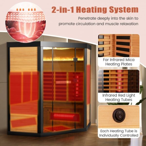 4 Person - Full Spectrum Infrared Sauna with Salt Ions + Red Light Therapy - Canadian Hemlock Black Trim - Image 11