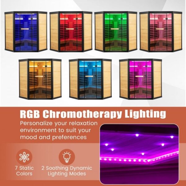 4 Person - Full Spectrum Infrared Sauna with Salt Ions + Red Light Therapy - Canadian Hemlock Black Trim - Image 8