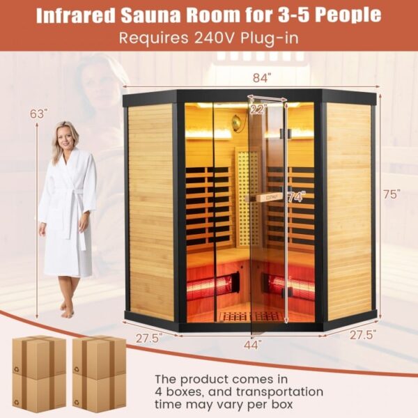 4 Person - Full Spectrum Infrared Sauna with Salt Ions + Red Light Therapy - Canadian Hemlock Black Trim - Image 4