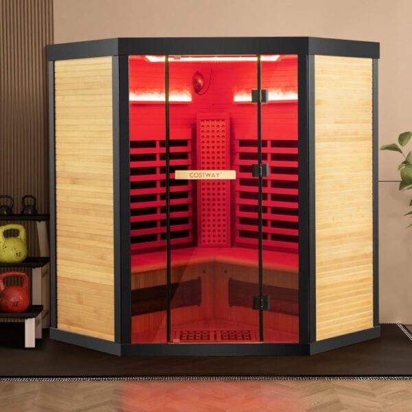 4 Person - Full Spectrum Infrared Sauna with Salt Ions + Red Light Therapy - Canadian Hemlock Black Trim - Image 3