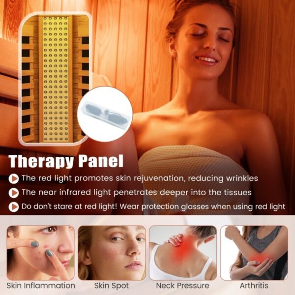 4 Person - Full Spectrum Infrared Sauna with Salt Ions + Red Light Therapy - Canadian Hemlock Black Trim - Image 7