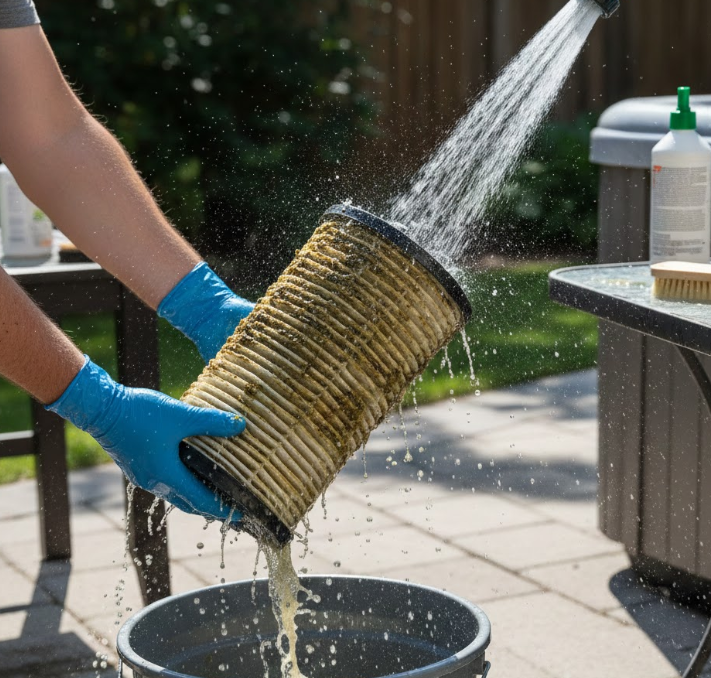 cleaning hot tub filters