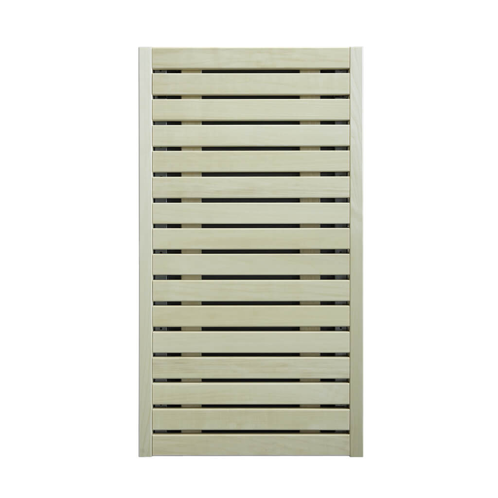HUUM CORE sauna heater panel in pale aspen with horizontal slats, shown from the front